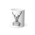 Deer Hipster Color-Change Mug — 11oz Morphing Coffee Cup with Striped Sweater & Glasses Design